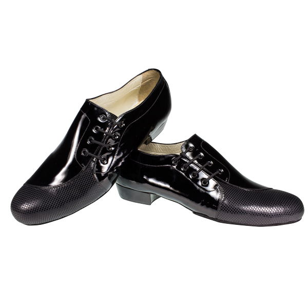 Ref 334 Vibranto menshoes in black shiny leather and folia-type leather on the toe cap